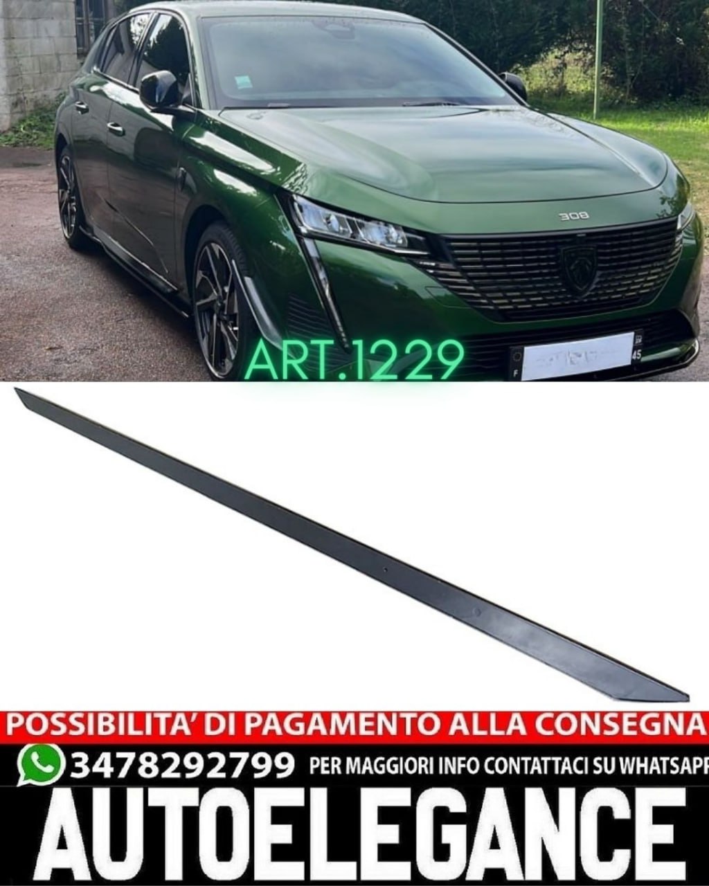 MINI SKIRTS SUITABLE FOR PEUGEOT 308 GLOSSY BLACK LOOK SPORTY DESIGN 