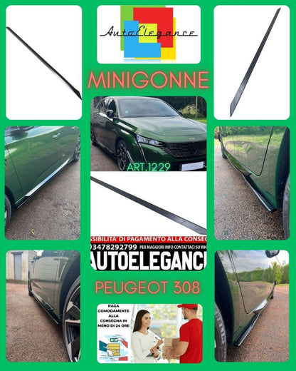 MINI SKIRTS SUITABLE FOR PEUGEOT 308 GLOSSY BLACK LOOK SPORTY DESIGN 
