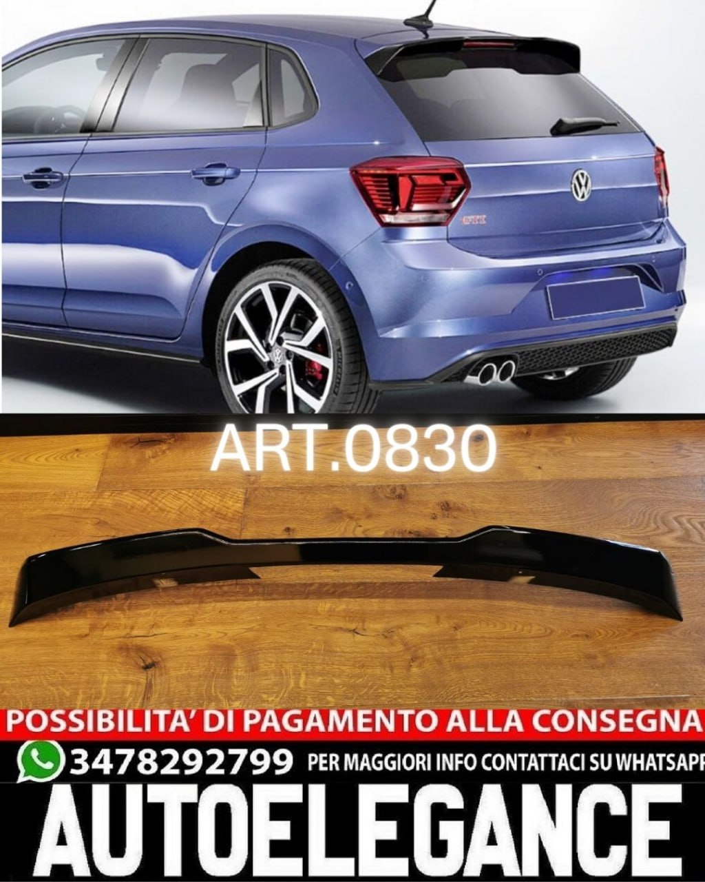SPOILER ADATTO PER VW POLO AW1 LOOK GTI GTD RLINE LOOK NERO LUCIDO