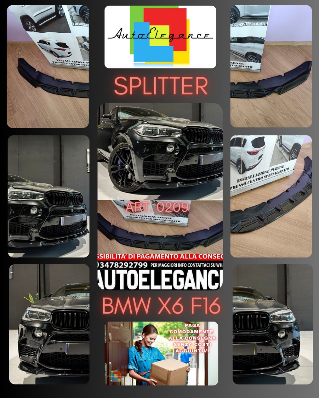 SPLITTER ADATTO PER BMW X5 F15 MX5 X6 F16 MX6 2013-2018 NERO LUCIDO