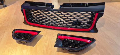 GRIGLIA RANGE ROVER SPORT L320 2009-2013 LIFT  LOOK Autobiography NERO LUCIDO PROFILO ROSSO