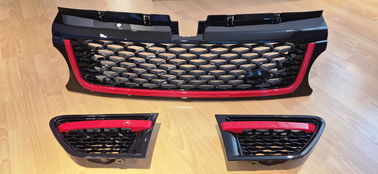 GRIGLIA RANGE ROVER SPORT L320 2009-2013 LIFT  LOOK Autobiography NERO LUCIDO PROFILO ROSSO