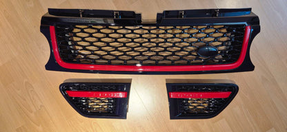 GRIGLIA RANGE ROVER SPORT L320 2009-2013 LIFT  LOOK Autobiography NERO LUCIDO PROFILO ROSSO