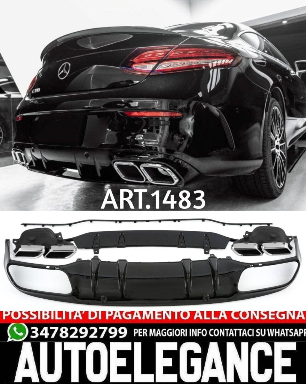 💎DIFFUSER SUITABLE FOR MERCEDES C CLASS C205 COUPE 2015-2020 AMG LOOK C63💎