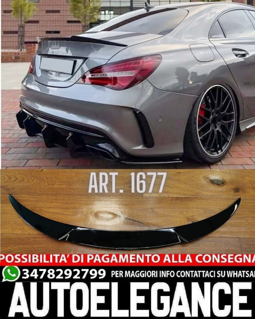 SPOILER ADATTO PER MERCEDES CLA C117 2013+ LOOK NERO LUCIDO DESIGN SPORTIVO