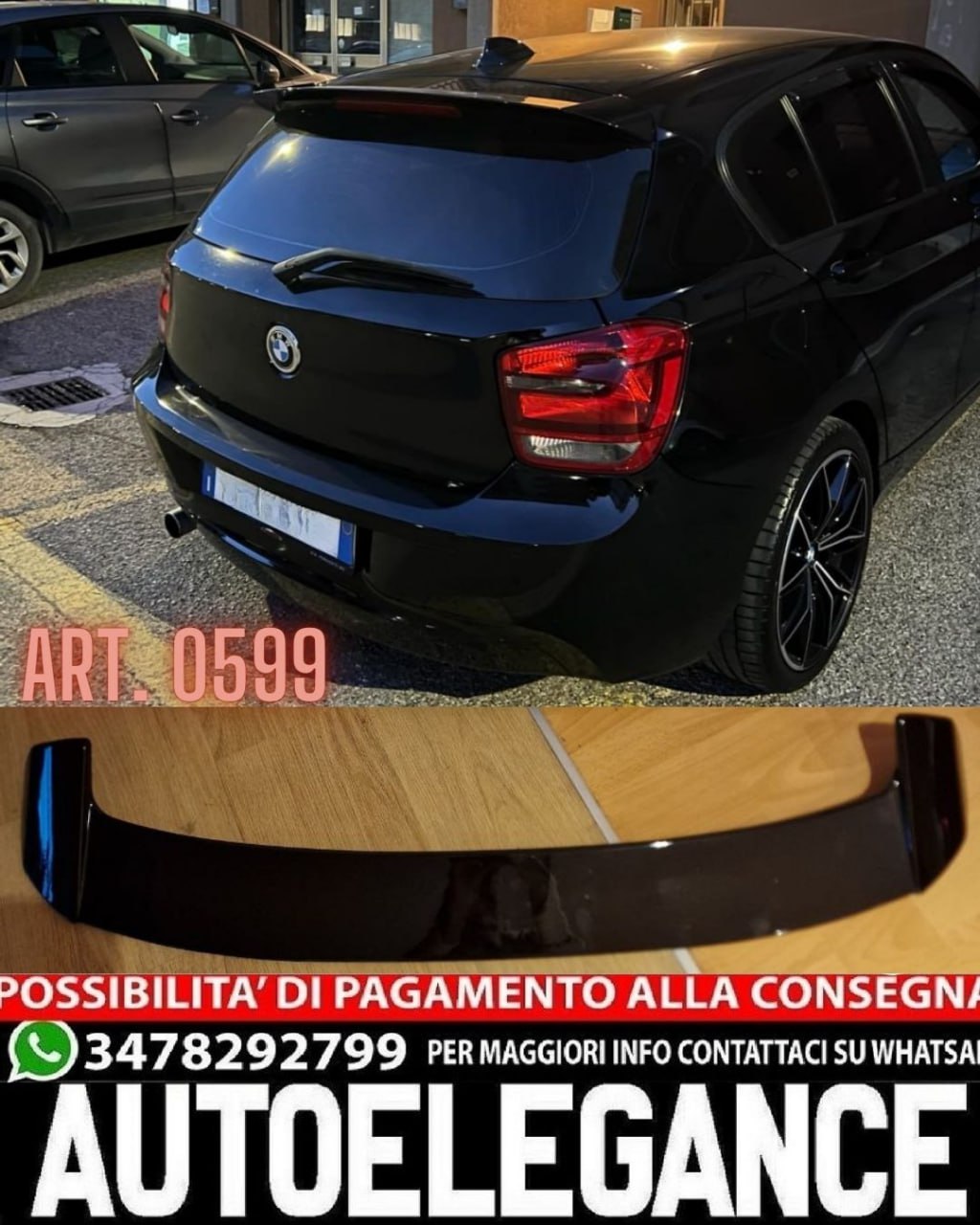 SPOILER POSTERIORE SUL TETTO BMW SERIE 1 F20 F21 2011-2019 NERO LUCIDO