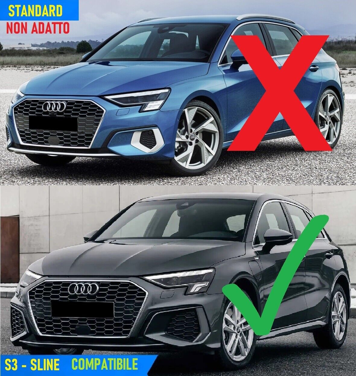 🤩SPLITTER SUITABLE FOR AUDI A3 8Y 2020+ SLINE S3 GLOSSY BLACK (3 PIECES)🤩