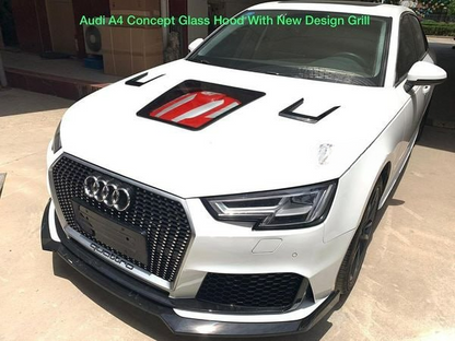 💎HOOD FOR AUDI A4 B9 2016-2019 GT LOOK GLASS AND ENGINE COVER💎