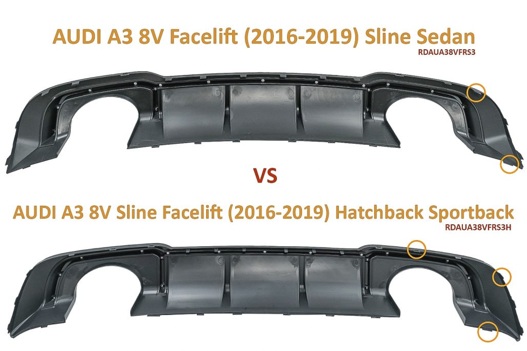 💎DIFFUSER SUITABLE FOR AUDI A3 8V 2016-2020 GLOSSY BLACK SATIN PROFILES💎