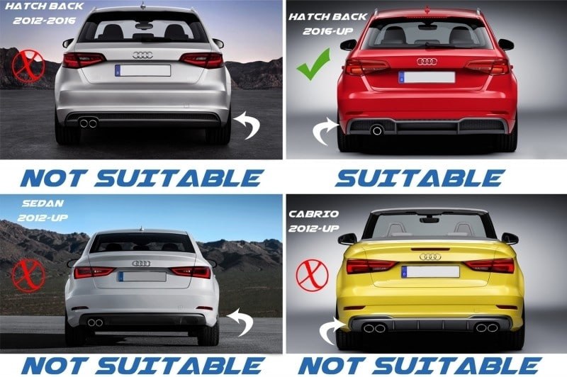 💎DIFFUSER SUITABLE FOR AUDI A3 8V 2016-2020 GLOSSY BLACK SATIN PROFILES💎