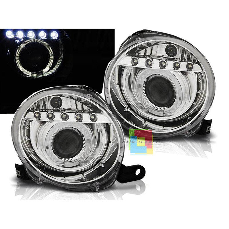 💎Pair of LED headlights SUITABLE FOR fiat 500 dayline 07-15💎