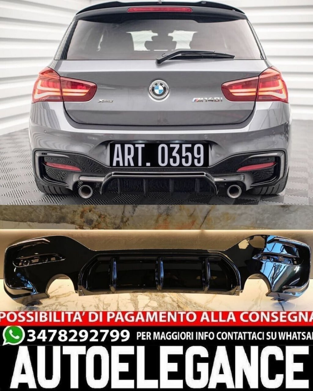 🔥0359 DIFFUSORE SERIE 1 F20 F21 MSPORT 2015-2019 1+1 NERO LUCIDO🔥