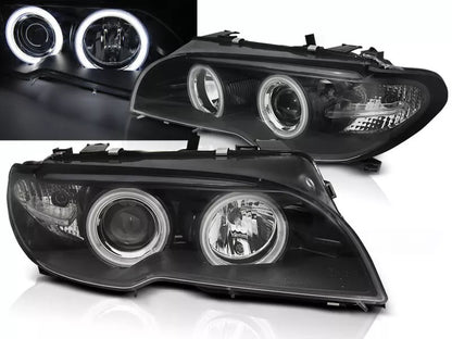 FARI FANALI ANTERIORI PER BMW E46 2003 2004-2006 COUPE CABRIO CCFL XENON NERO