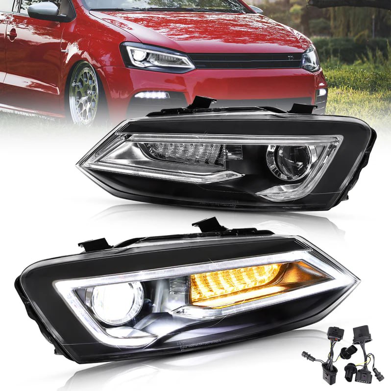 ✨2090 HEADLIGHTS SUITABLE FOR VW POLO 6R 6C 2011-2017 LED LOOK DEVIL EYE✨