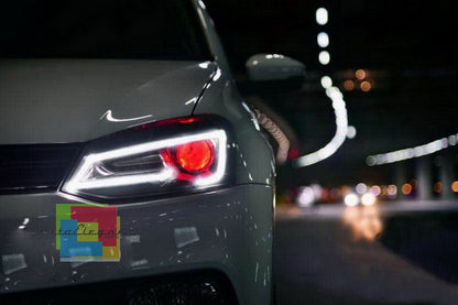 ✨2090 HEADLIGHTS SUITABLE FOR VW POLO 6R 6C 2011-2017 LED LOOK DEVIL EYE✨