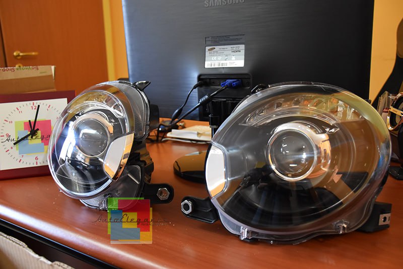0342⭐FARI ANTERIORI PER FIAT 500 07-15 LENTICOLARI NERI TUNING⭐