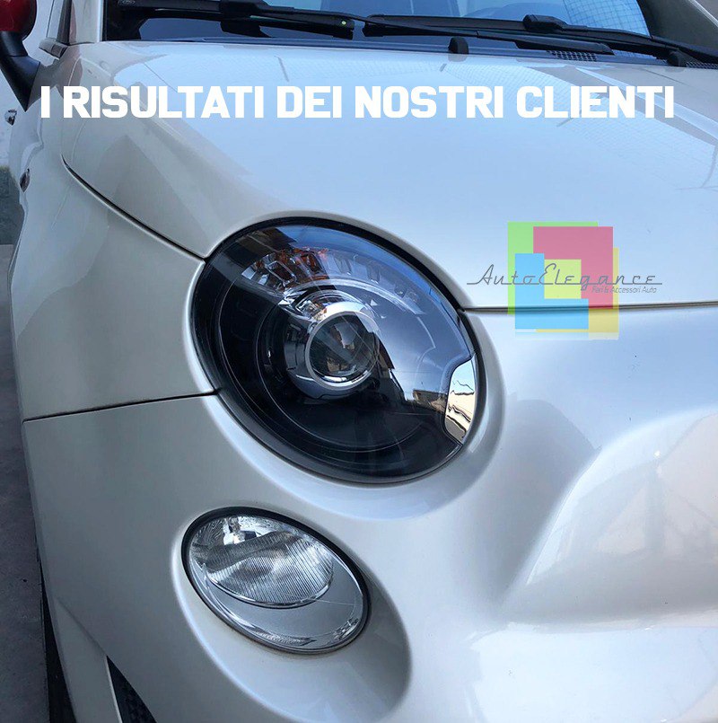 0342⭐FARI ANTERIORI PER FIAT 500 07-15 LENTICOLARI NERI TUNING⭐