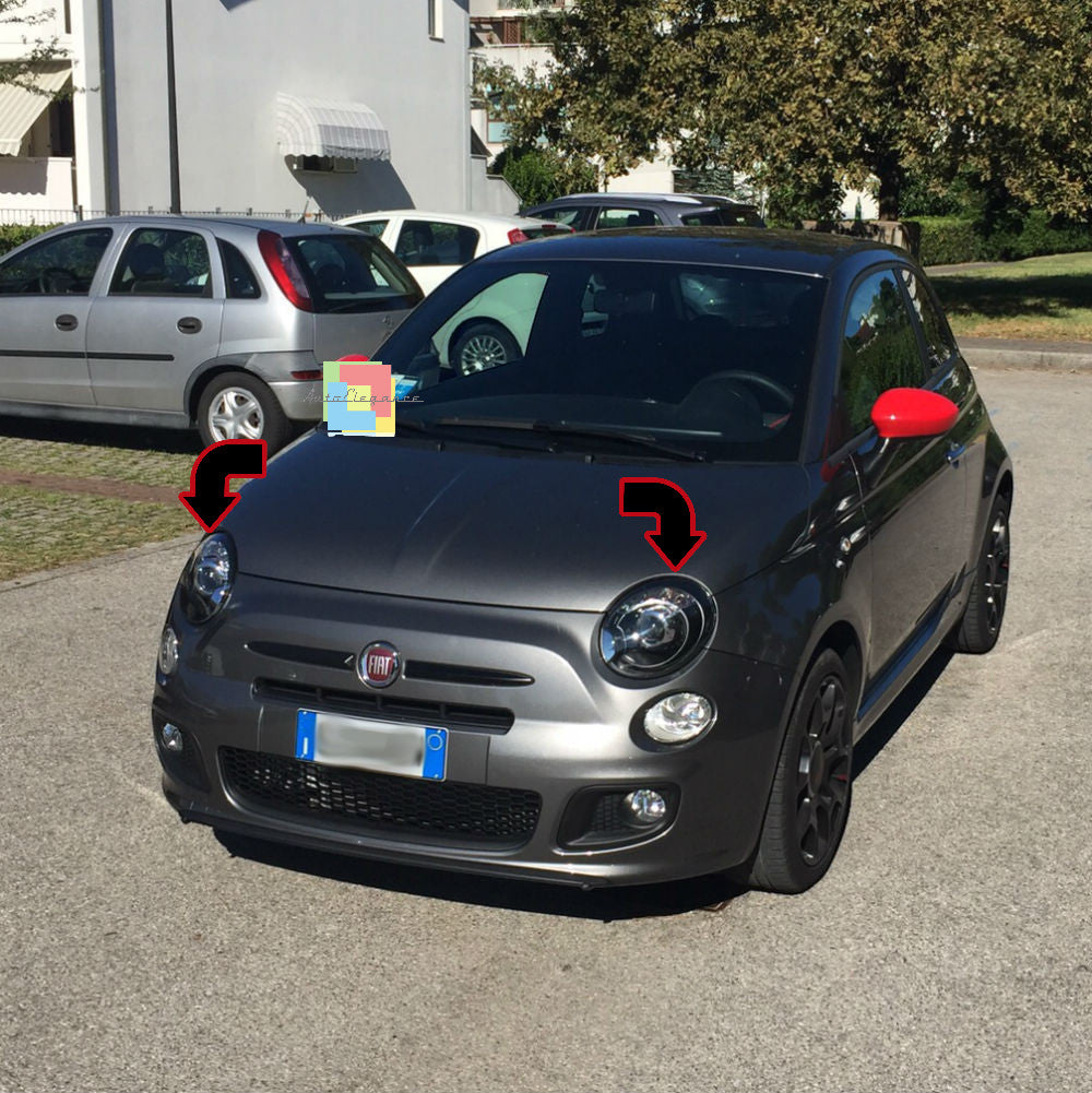 0342⭐FARI ANTERIORI PER FIAT 500 07-15 LENTICOLARI NERI TUNING⭐