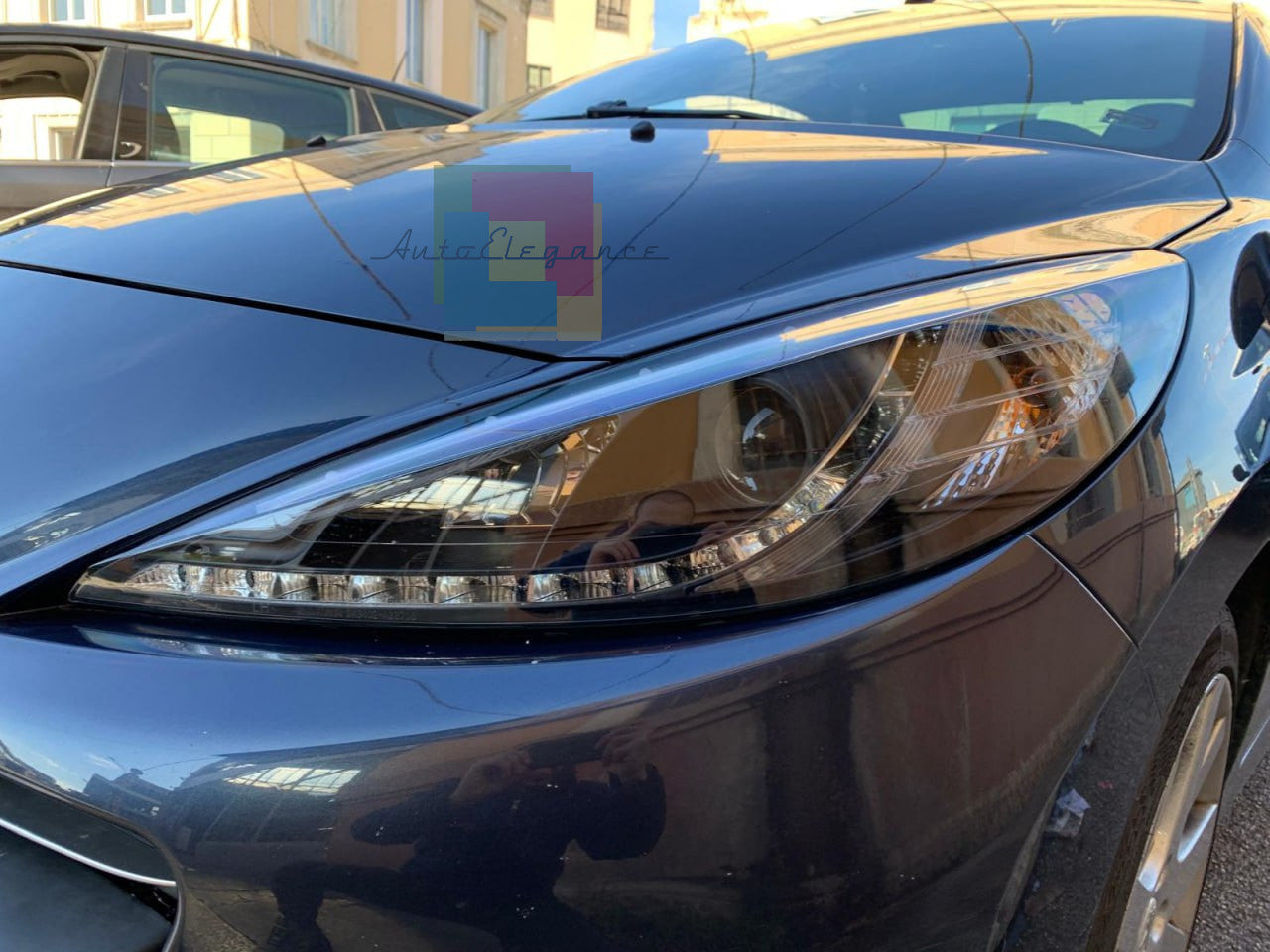 ⭐COPPIA FARI ANTERIORI ADATTO PER PEUGEOT 207 2006-2012 NERI DRL LED dayline⭐