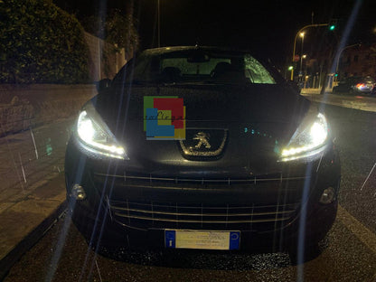 ⭐COPPIA FARI ANTERIORI ADATTO PER PEUGEOT 207 2006-2012 NERI DRL LED dayline⭐
