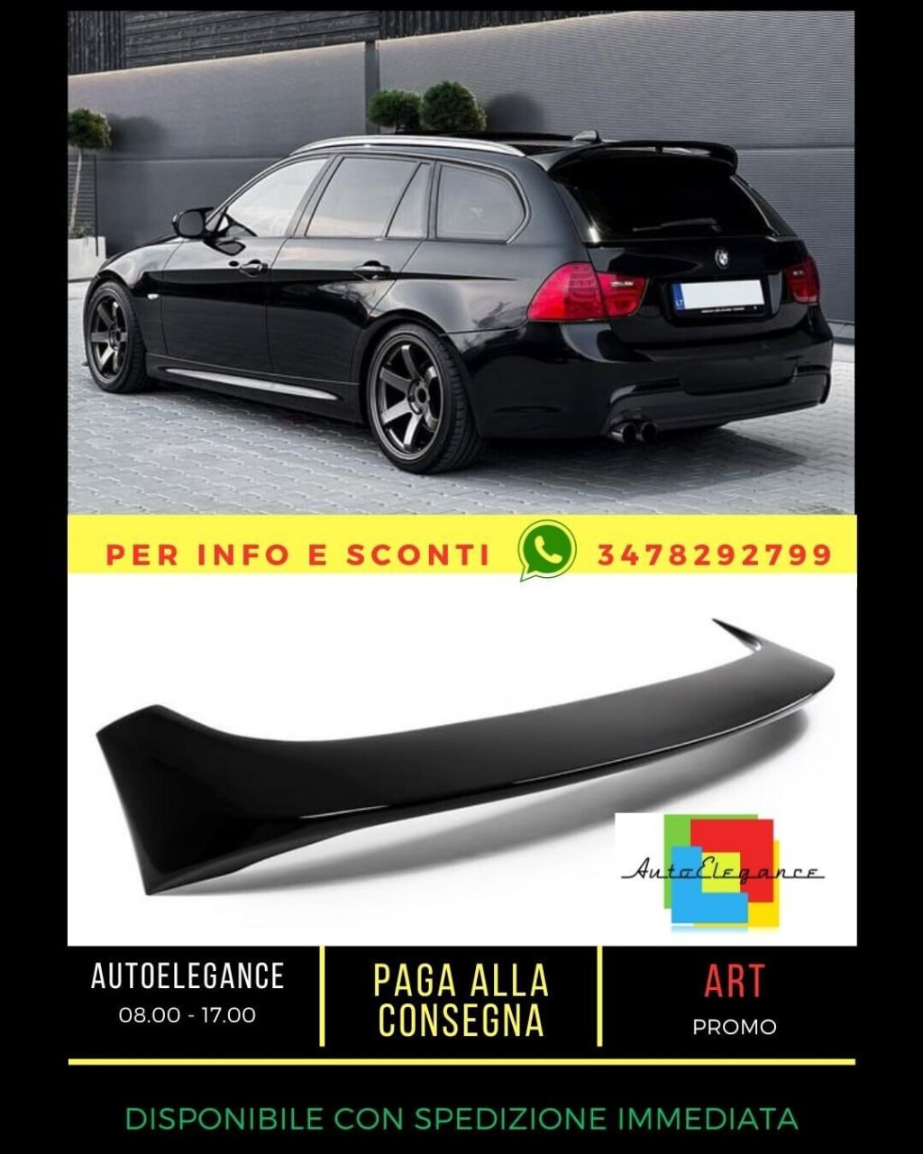 2192 SPOILER TETTO ADATTO PER BMW E91 05-11 STATION NERO LUCIDO