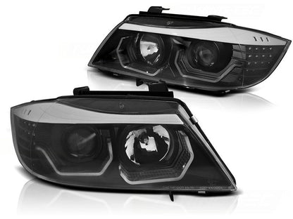 🔥FARI ANGEL EYES LED 3D NERI ADATTI PER BMW SERIE 3 E90/E91 05-08🔥