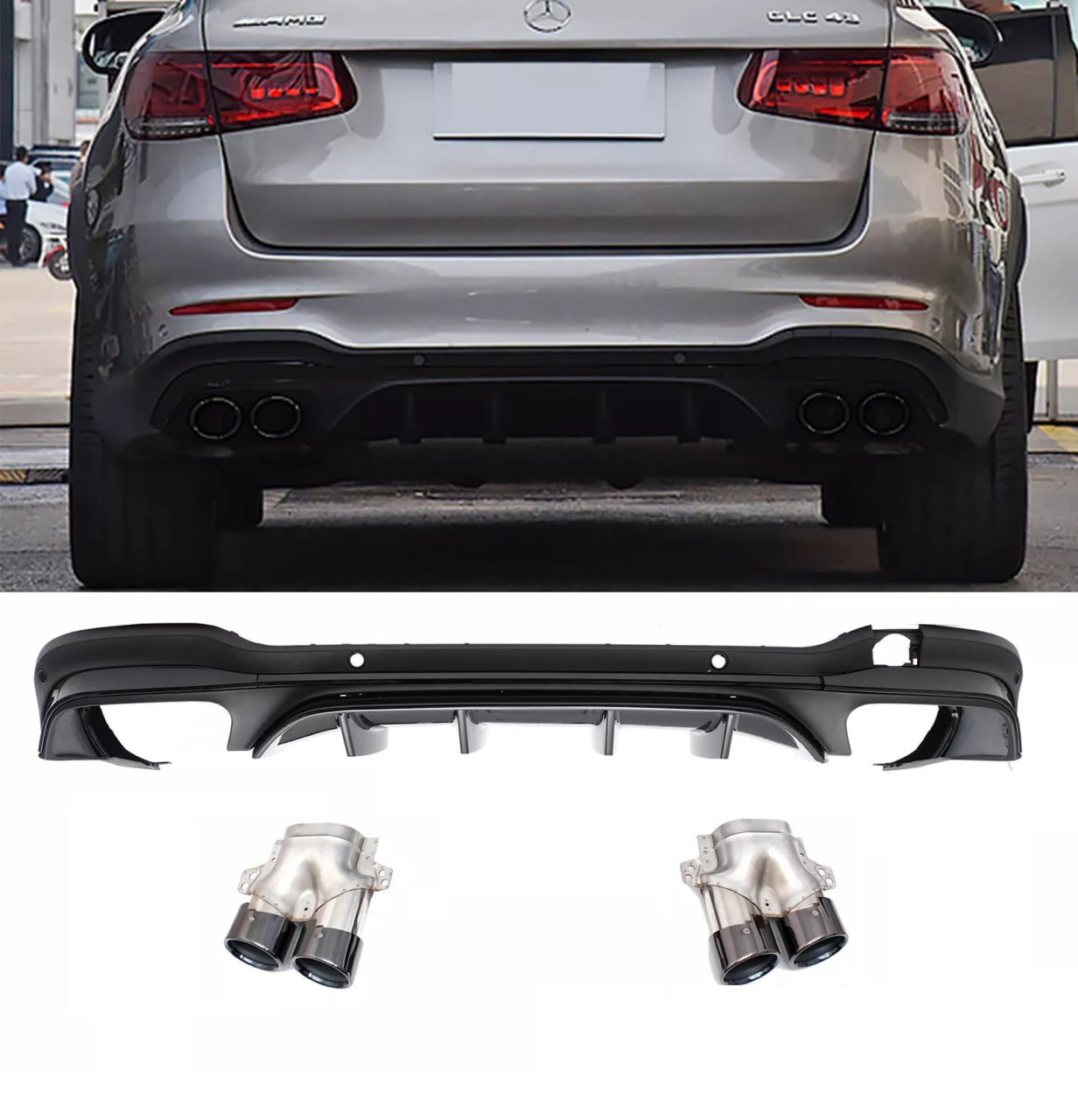 ⭐2194 DIFFUSORE GLC X253 2015-2018 SUV LOOK GLC43 PROFILO NERO + TERMINALI⭐