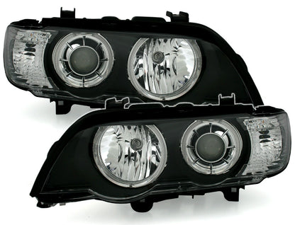 🔥COPPIA FARI ANTERIORI ANGEL EYES PER BMW X5 E53 – CON XENON (1999-2003)🔥