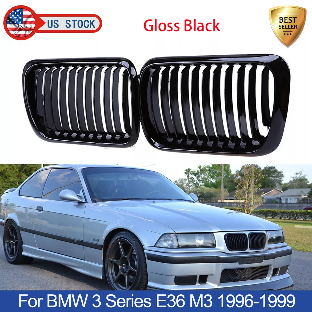 💖 GRIGLIA ADATTO PER Serie 3 E36 1996-1998 NERO LUCIDO SINGOLA FASCIA 💖