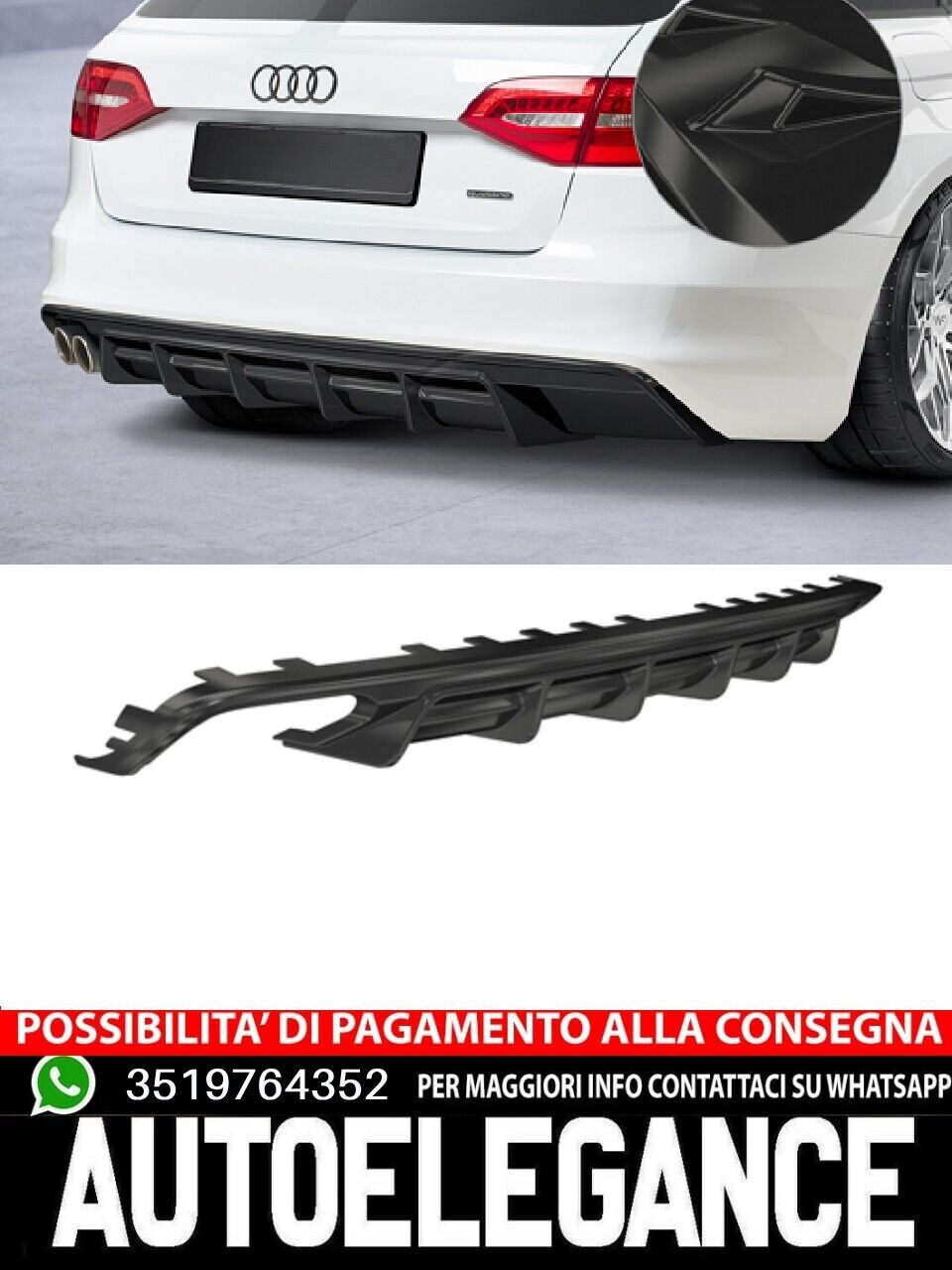 💕ART. 1848 DIFFUSORE A4 B8 2007-2015 STANDARD NERO LUCIDO 2SX💕