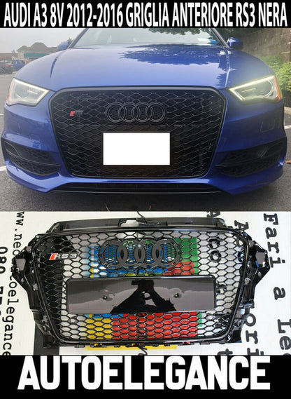 ART.0581 GRIGLIA ADATTA PER AUDI A3 8V 2012-2016 LOOK RS3 NERO LUCIDO