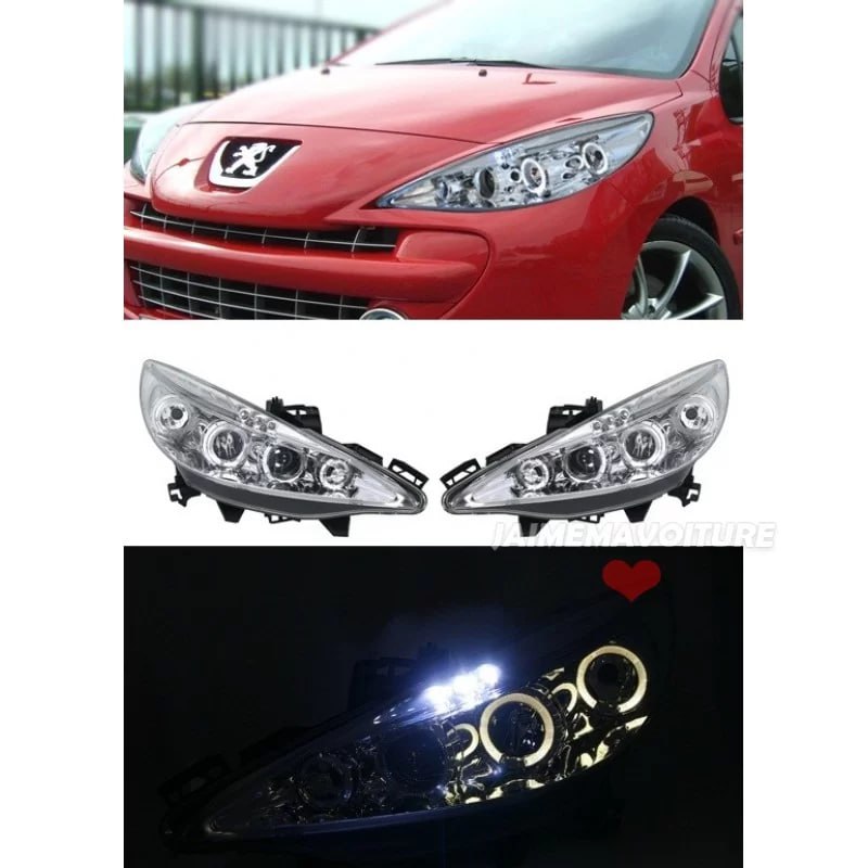 ART.7557 FARI ANTERIORE PEUGEOT 207 2006-2017 CROMATI ANGEL EYE H1/H1