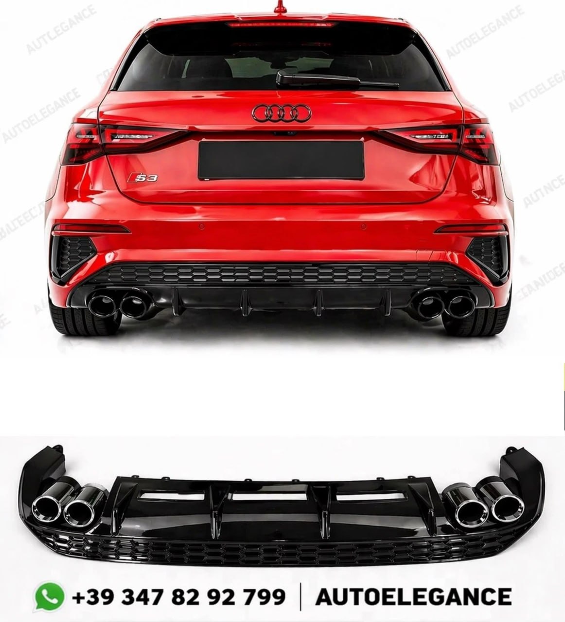 💕PARAURTI POSTERIORE + DIFFUSORI  ADATTO PER AUDI A3 8Y 💕