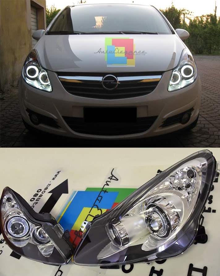 💕ART.6220  FARI ANTERIORI  OPEL CORSA D 2006-2011 OCCHI D'ANGELO NERO 💕