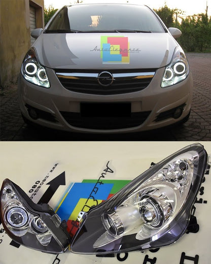 💕ART.6220  FARI ANTERIORI  OPEL CORSA D 2006-2011 OCCHI D'ANGELO NERO 💕