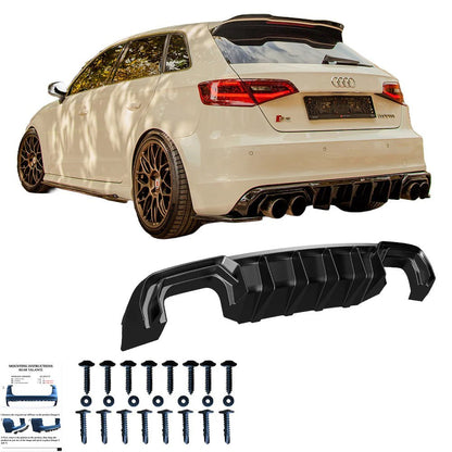 💕ART.2150 DIFFUSORE ADATTTO PER AUDI A3 8V 2012-2016 SLINE S3 NERO LUCIDO 2+2💕
