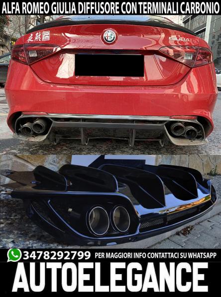 SOTTO PARAURTI ALFA ROMEO GIULIA DIFFUSORE POSTERIORE NERO CON TERMINALI CROMATI
