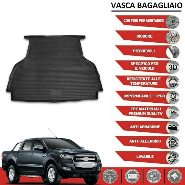 TAPPETO VASCA BAGAGLIAIO NERO Ford Ranger DAL 2011 in gomma con bordo