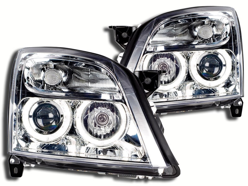 💫ART.6146 FARI ANTERIORI per OPEL VECTRA C 2002-2005 OCCHI D'ANGELO CROMATI💫