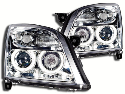 💫ART.6146 FARI ANTERIORI per OPEL VECTRA C 2002-2005 OCCHI D'ANGELO CROMATI💫