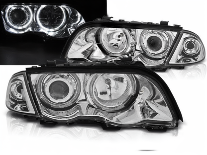 💫ART.5785 Fari anteriori Angel Eyes LED cromati adatti per BMW E46 05.98–08.01 S/T💫