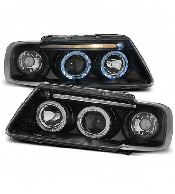 💕 Fari Anteriori Adatto per Audi A3 8L 1996-2000 Angel Eyes Nero 💕