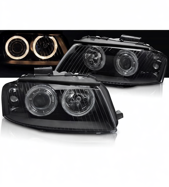 💕 Fari Anteriori Adatto per Audi A3 8P 2003-2008 Angel Eyes Nero 💕