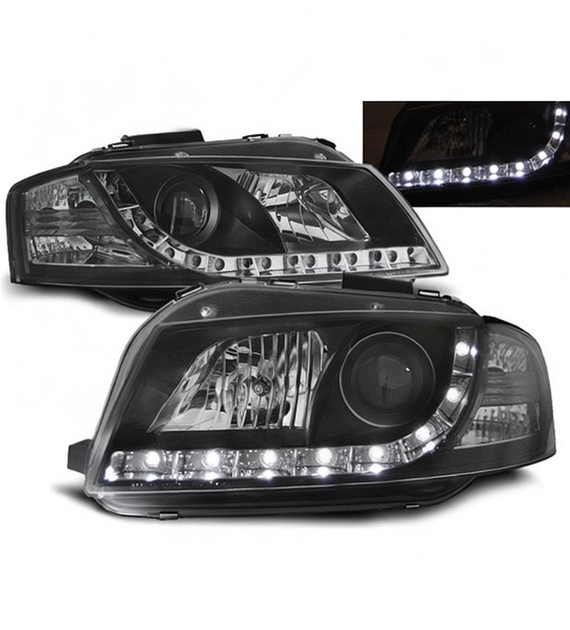 💕 Fari Anteriori Adatto per Audi A3 8P 2003-2008 Daylight Nero 💕