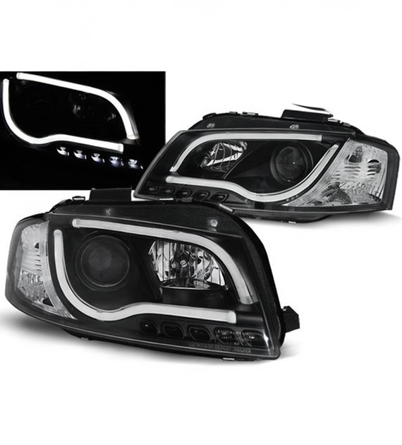 💕 Fari Anteriori Adatto per Audi A3 8P 2003-2008 Tube Light Nero 💕