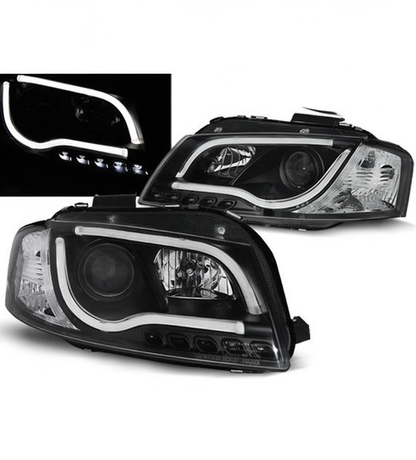 💕 Fari Anteriori Adatto per Audi A3 8P 2003-2008 Tube Light Nero 💕