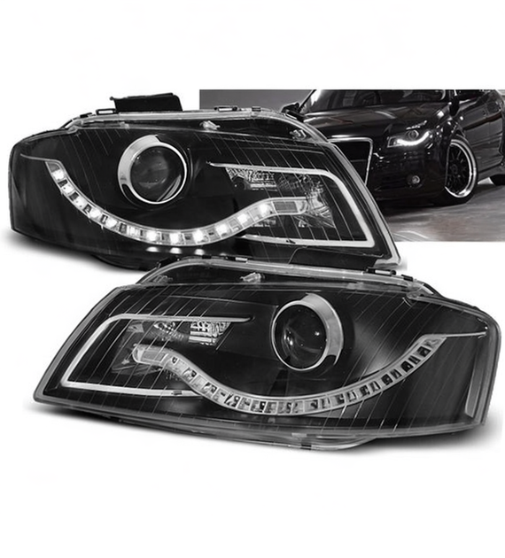 💕 Fari Anteriori Adatto per Audi A3 8P 2003-2008 Daylight Nero 💕