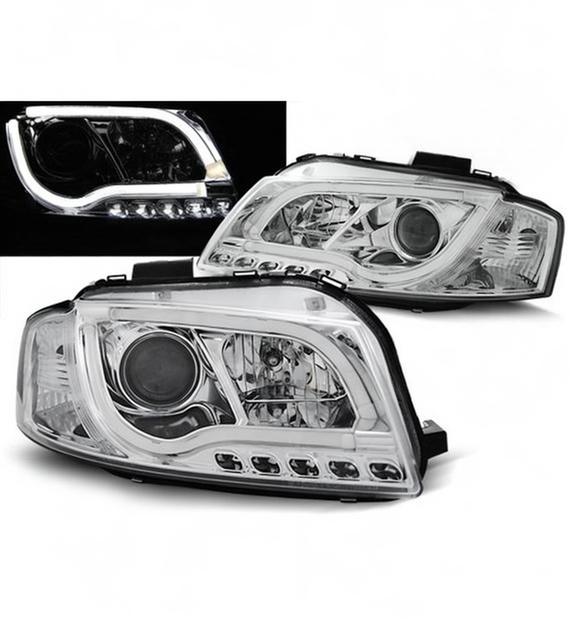 💕 Fari Anteriori Adatto per Audi A3 8P 2003-2008 Tube Light Cromato 💕