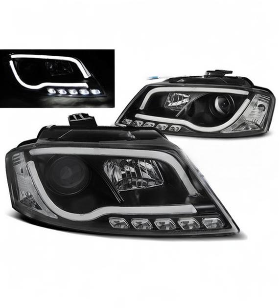 💕 Fari Anteriori Adatto per Audi A3 8P 2008-2012 Tube Light DRL Nero 💕