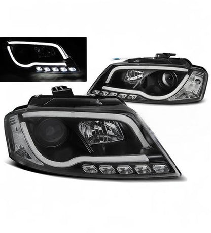 💕 Fari Anteriori Adatto per Audi A3 8P 2008-2012 Tube Light DRL Nero 💕